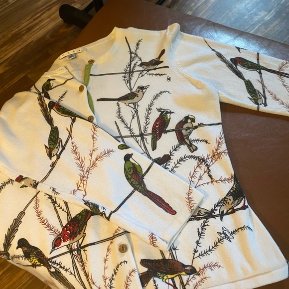 CAbi White Cardigan with birds sweater in small. - Picture 7 of 12